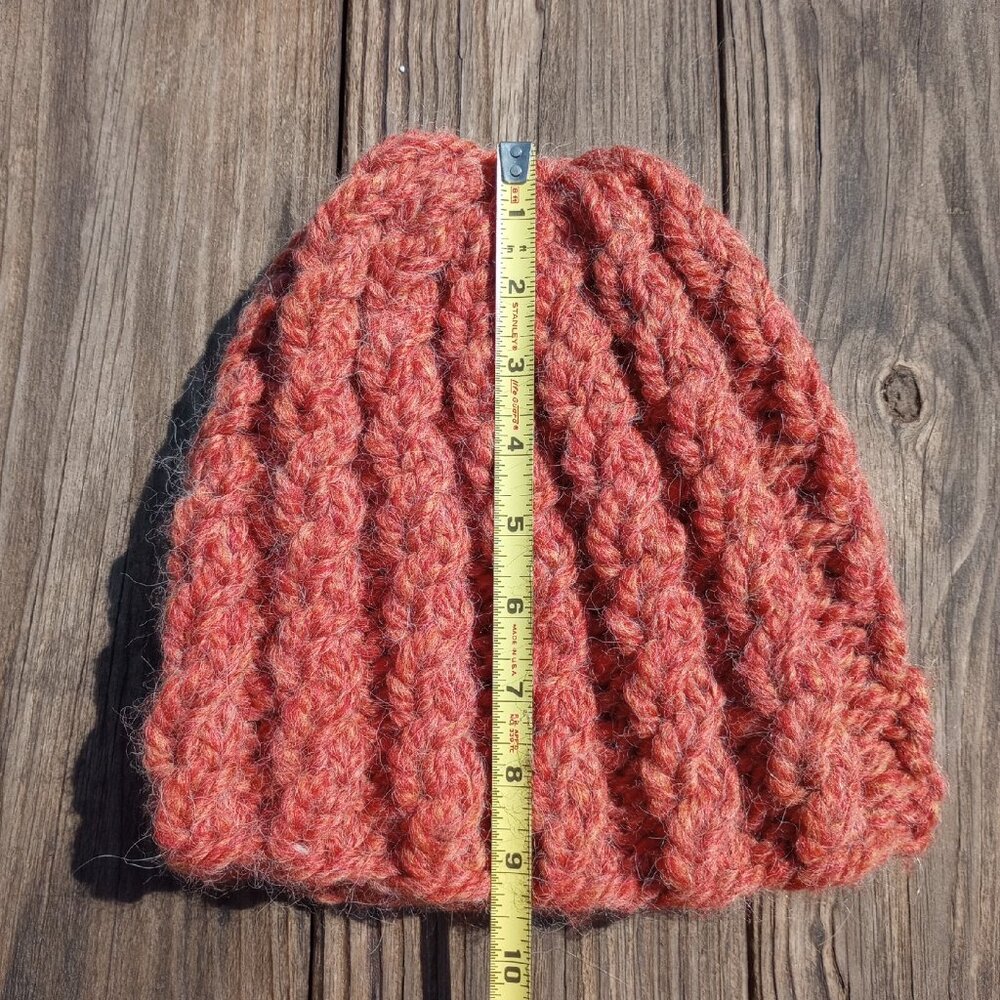 Alpaca Beanie Skully Hat Men Thick Chunky Hand Knit Wool Rib Orange Spice XL - Picture 8 of 9